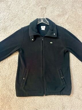 Lacoste Black Zip-Up Fleece Jacket with Green Crocodile Logo Size 44